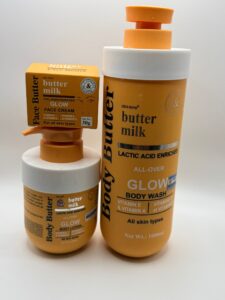 Clini -tone Body Butter Radiant Vitamin E and A Glow Body Lotion Plus Lactic Acid, Orange And Arbutin Set